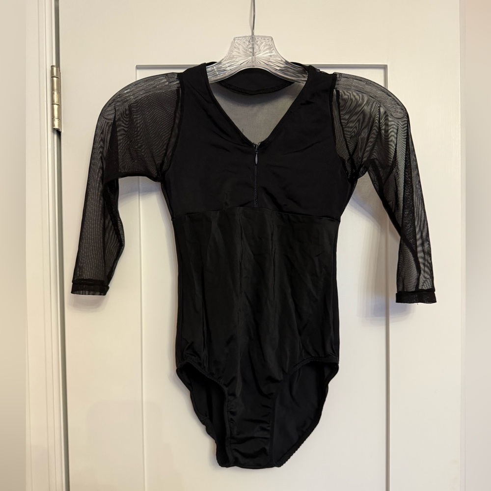 Black Mesh Sleeve Leotard – Girls’ Petite